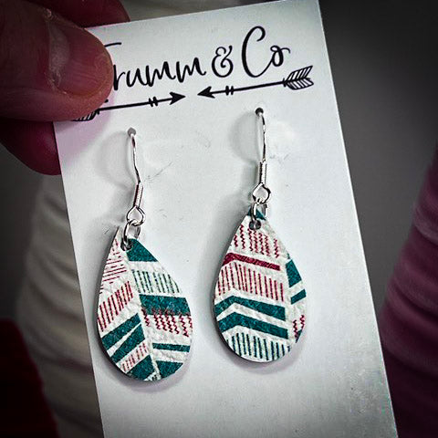 Holiday earrings, red, green, and white-mini teardrop dangle