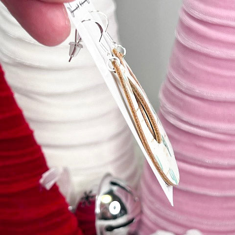 Green Cacti Print Leather/Cork Earrings|Backed with Genuine tan leather