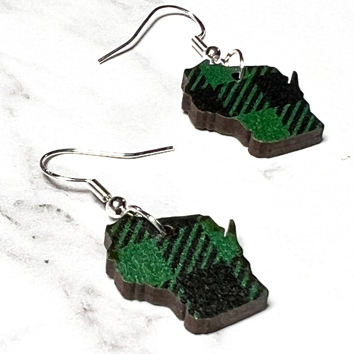 Wisconsin|State-ment|Laser Cut|Buffalo Plaid|Wood|Earrings