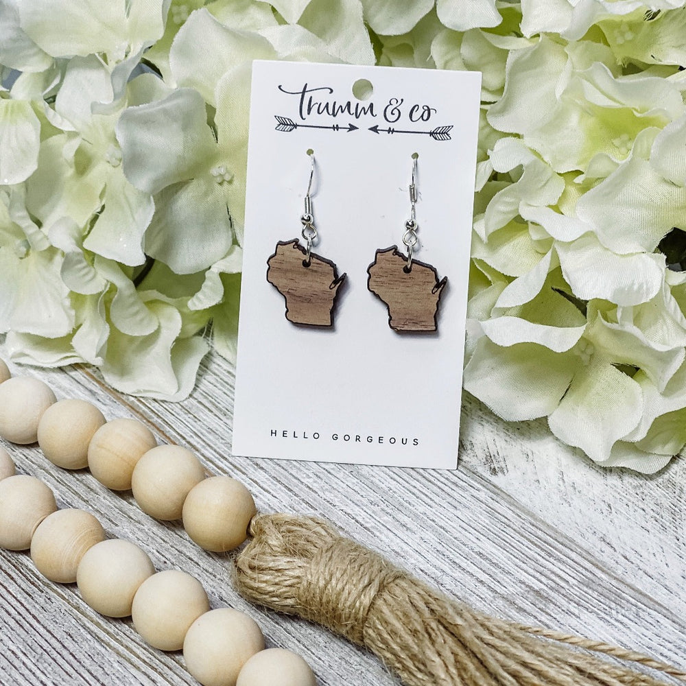 Wisconsin Dangle Wooden Earrings 