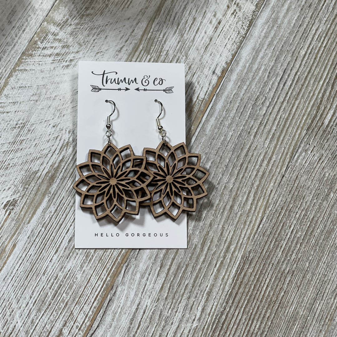 lightweight, laser cut, flower burst earrings