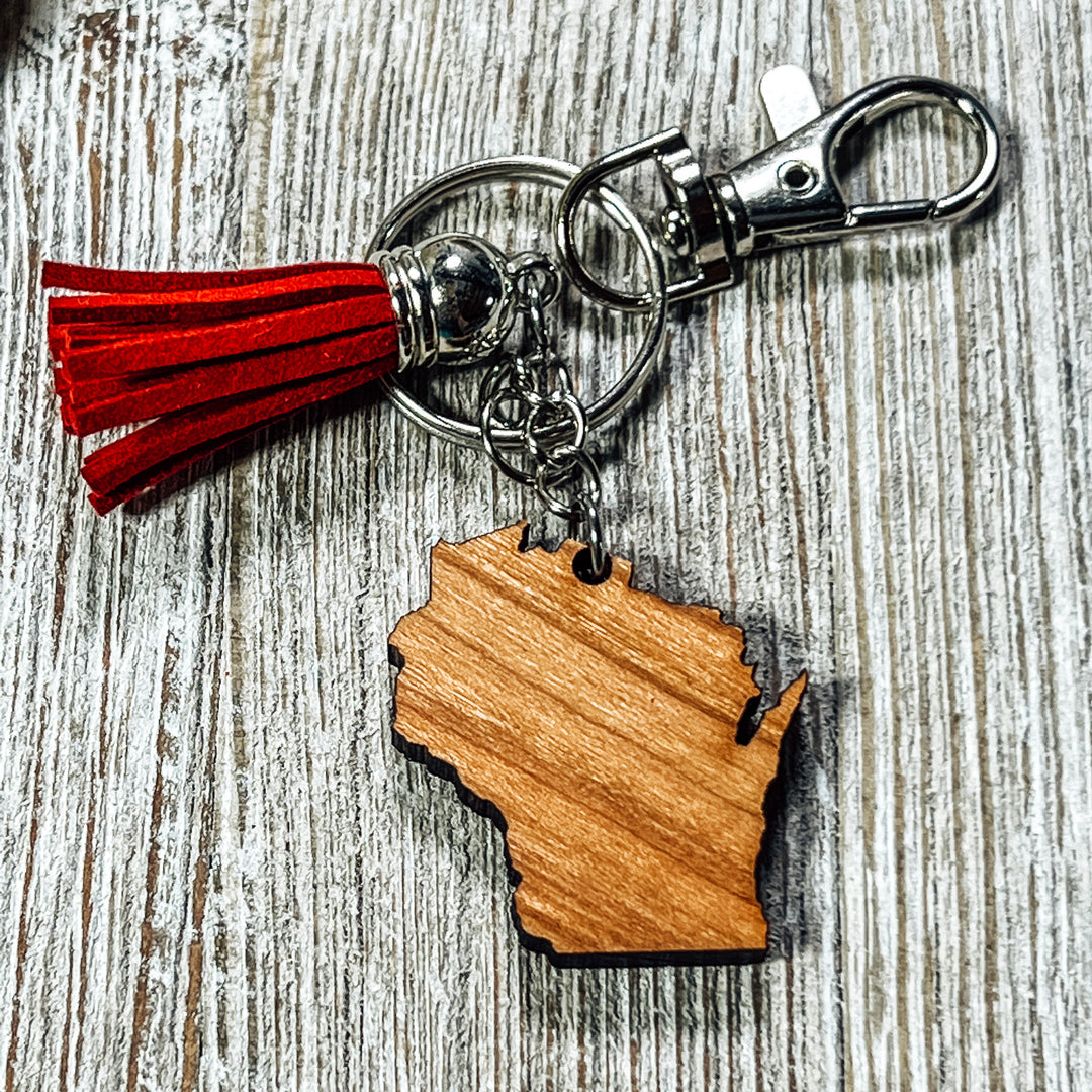 Wisconsin-Wood-State-ment|Keychain-Black Cherry